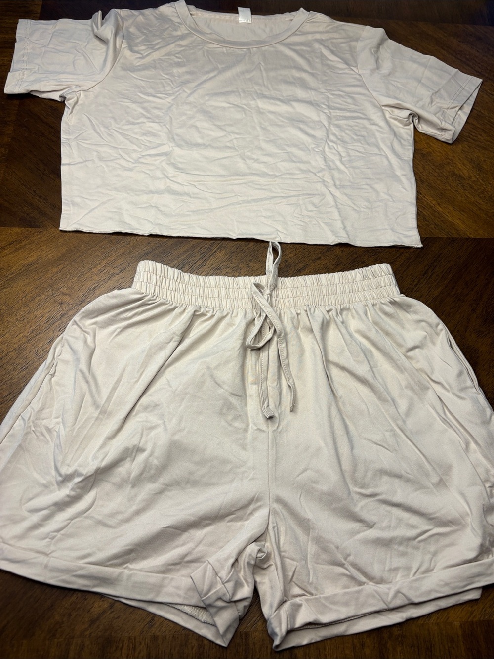 Women's Athletic Drawstring Shorts in Light Beige